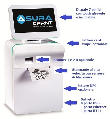 Asura di Star Micronics con stampante, scanner, lettore di card e NFC Asura ti mette a dispozioni un display touch, una stampante, uno scanner, un lettore di card e NFC in soli 38 cm di altezza