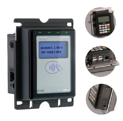 IUC-180B Ingenico contactless self serice IUC-180B consente di effettuare transazioni contactless fino a 25 euro, ideale per distributori automatici, parcometri e tornelli