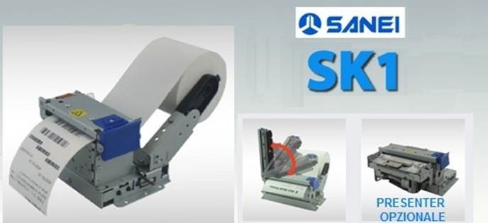 Sanei SK1-41 stampante kiosk 112 mm La stampante kioskSanei lavora con o senza presenter e utilizza grandi rotoli di carta larga 112 mm