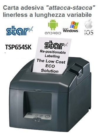la stampante restick Star TSP654 SK lavora con carta adesiva restick linerless 